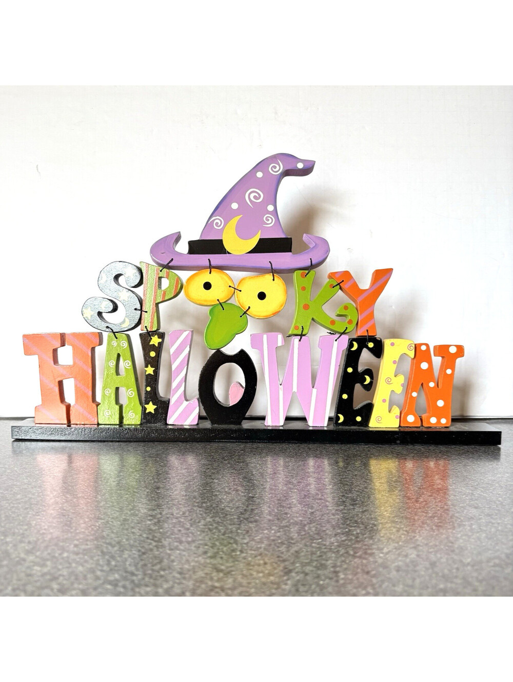 Witch Hat Spooky Halloween Wooden Sign Lightweight Colorful Fun Home Decor